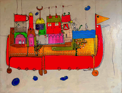 Ayfer Kalsın, 90x110 cm,
mixed media on canvas, 2023
Journey / Seyrüsefer series